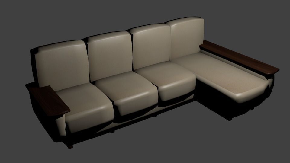 Leather couch sofa white Low-poly 3D model_1