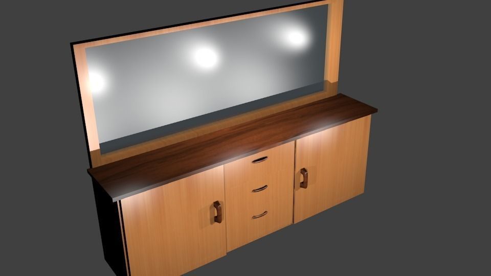 Modern drawers cabinets with mirror Low-poly 3D model_0