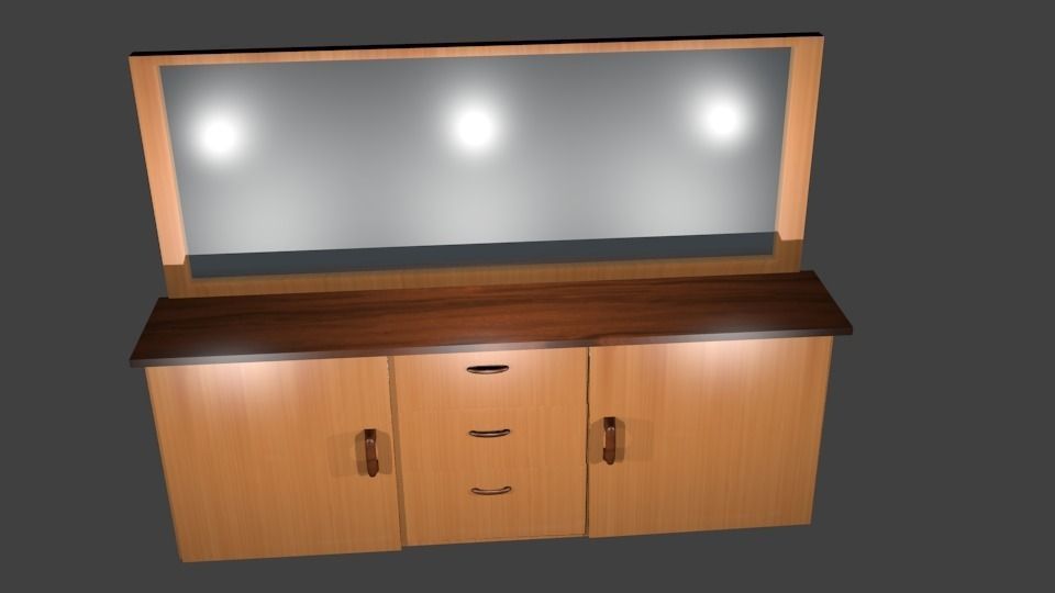 Modern drawers cabinets with mirror Low-poly 3D model_1