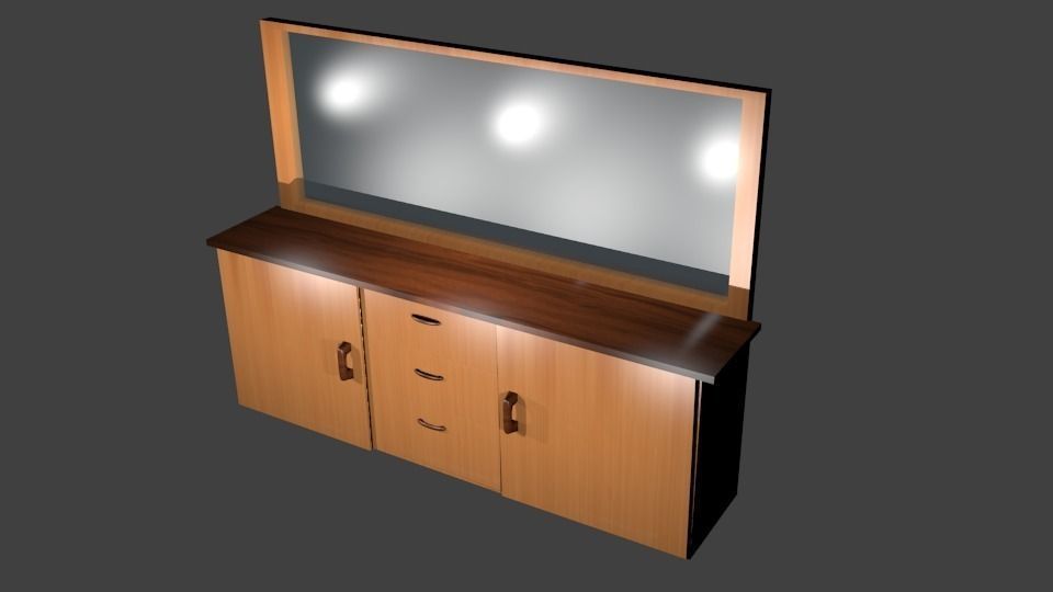 Modern drawers cabinets with mirror Low-poly 3D model_2