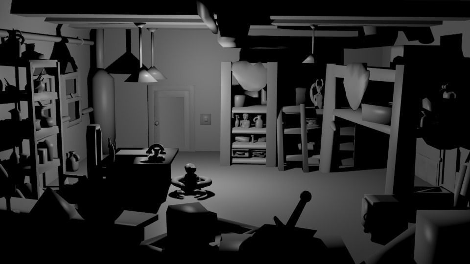 Adventurer office with rigged adventurer Low-poly 3D model_2