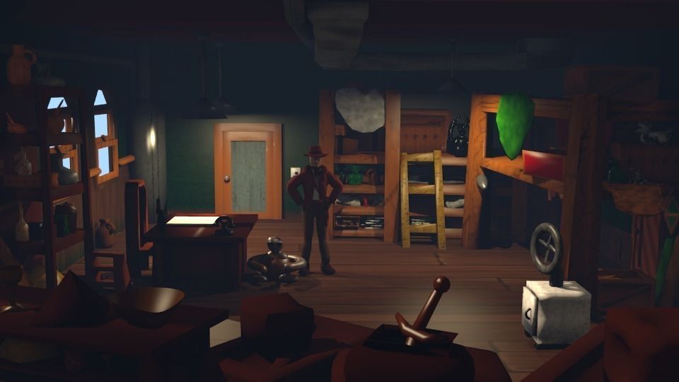 Adventurer office with rigged adventurer Low-poly 3D model_0