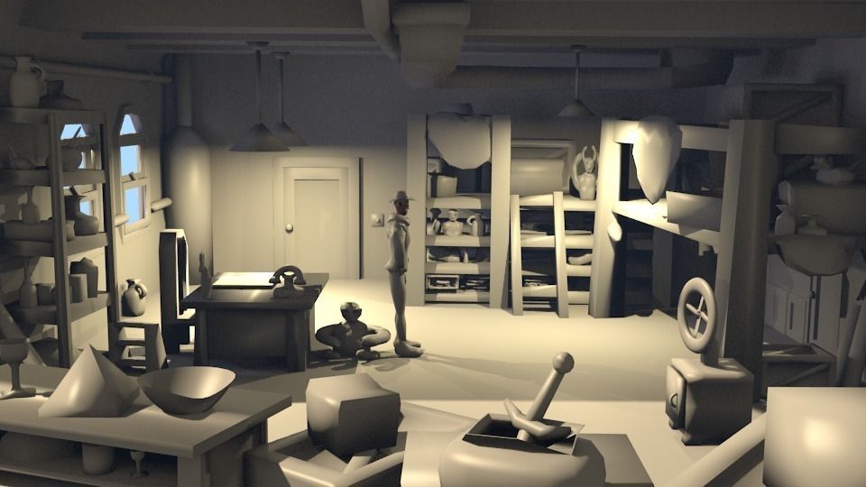 Adventurer office with rigged adventurer Low-poly 3D model_1