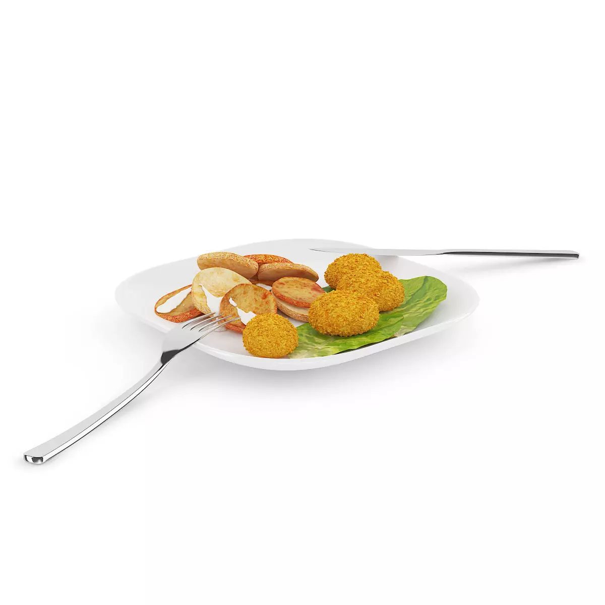 Chicken Nuggets with Fried Potatoes 3D model_0