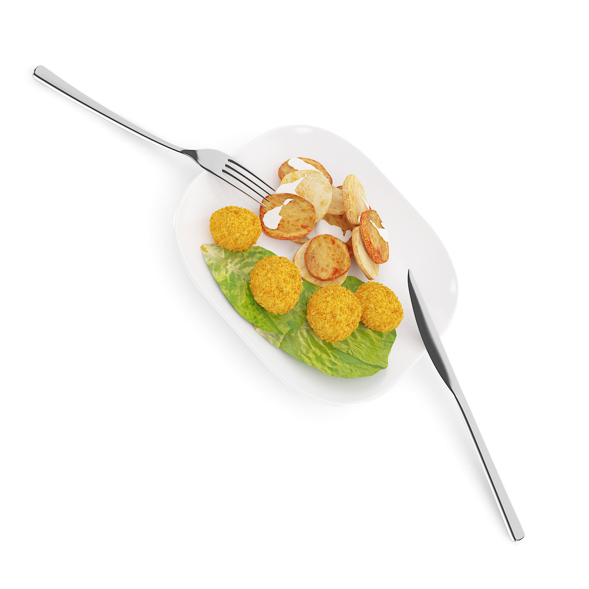 Chicken Nuggets with Fried Potatoes 3D model_2