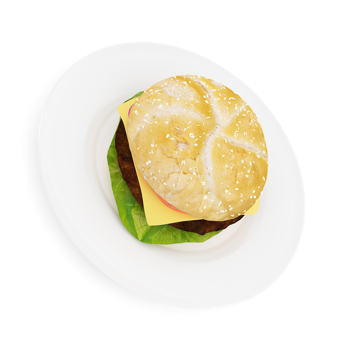 Burger on Plate 3D model_2