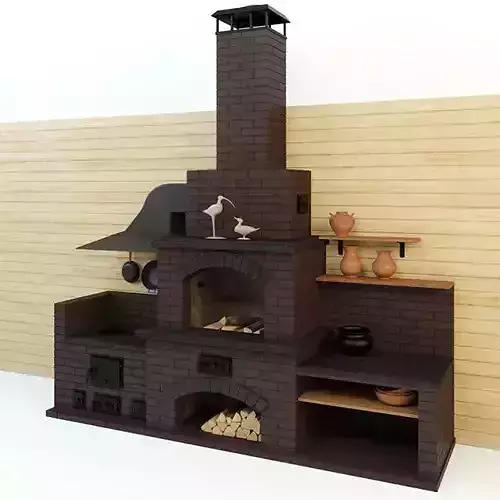 barbecue brick oven with pots and pans