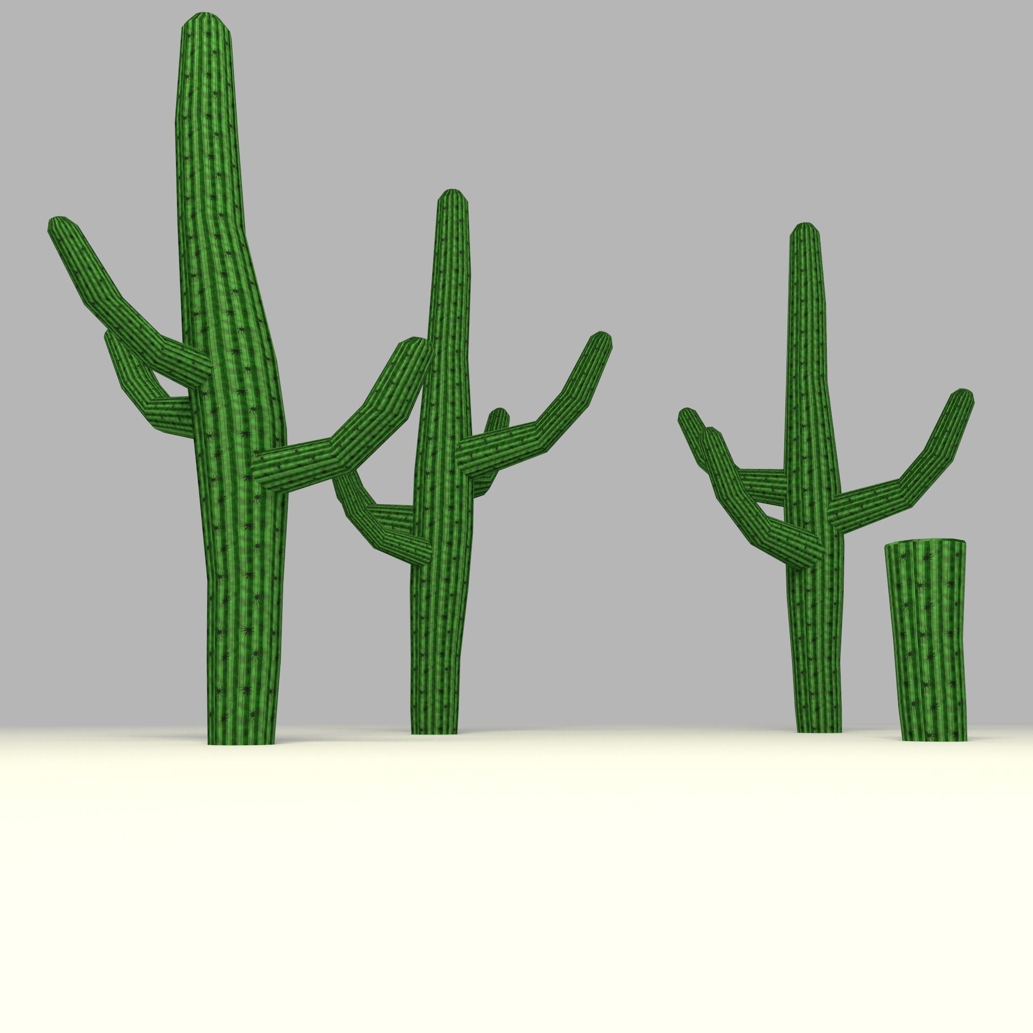 Cactus low-poly three plants in desert Low-poly 3D model_4