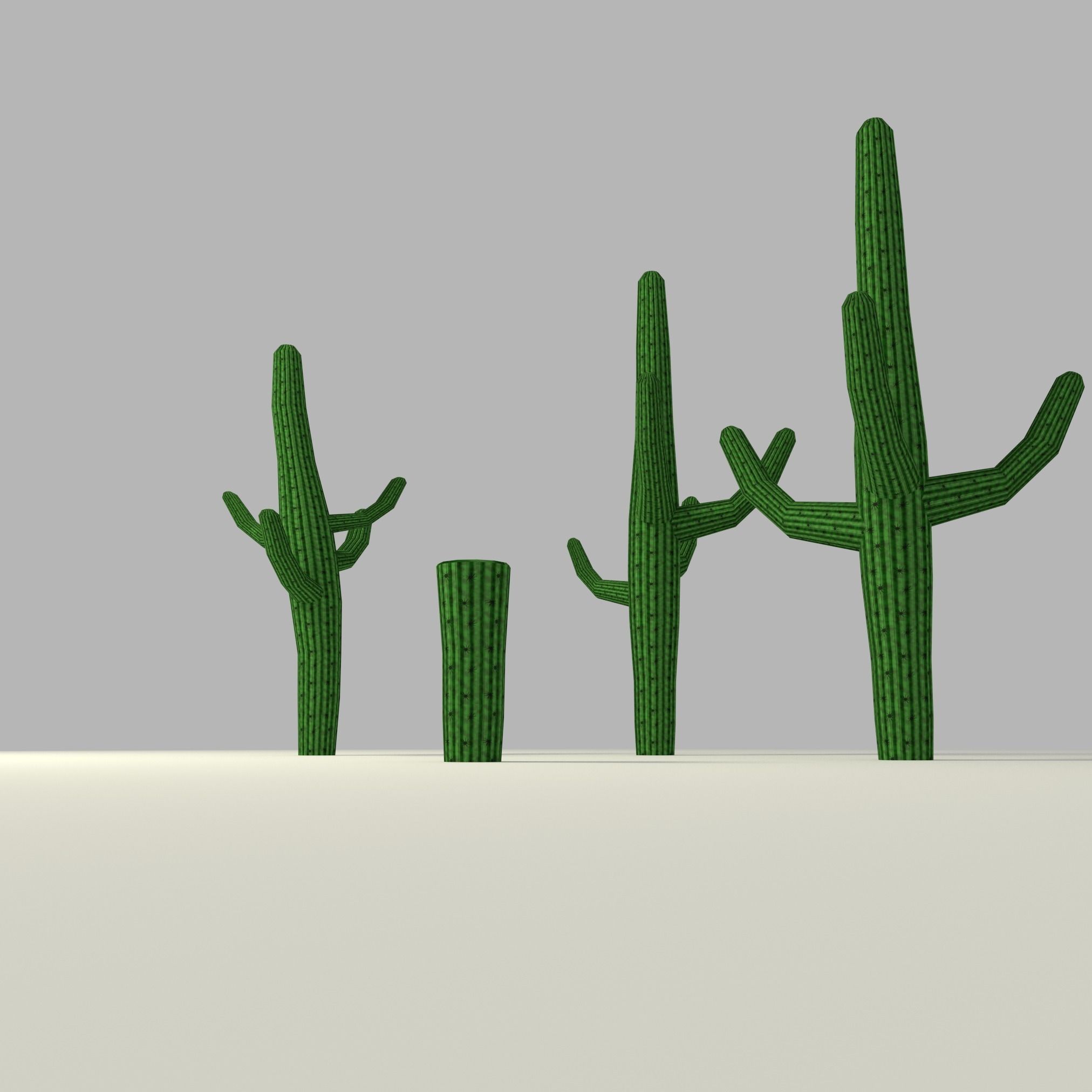 Cactus low-poly three plants in desert Low-poly 3D model_0