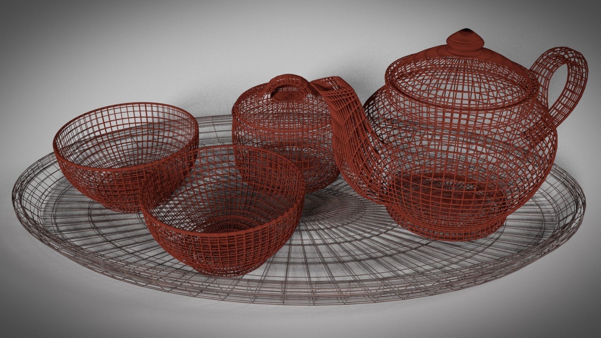 Tea Set Clay 3D model_4