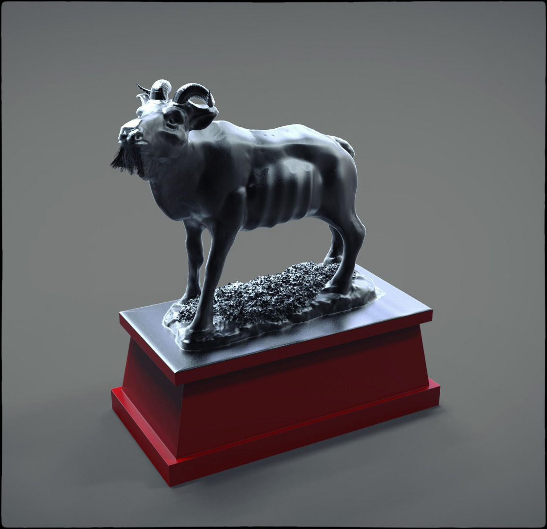 Moose sculpture of ram 3D model_2
