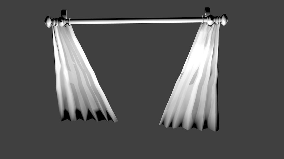 White Curtains Low-poly 3D model_0