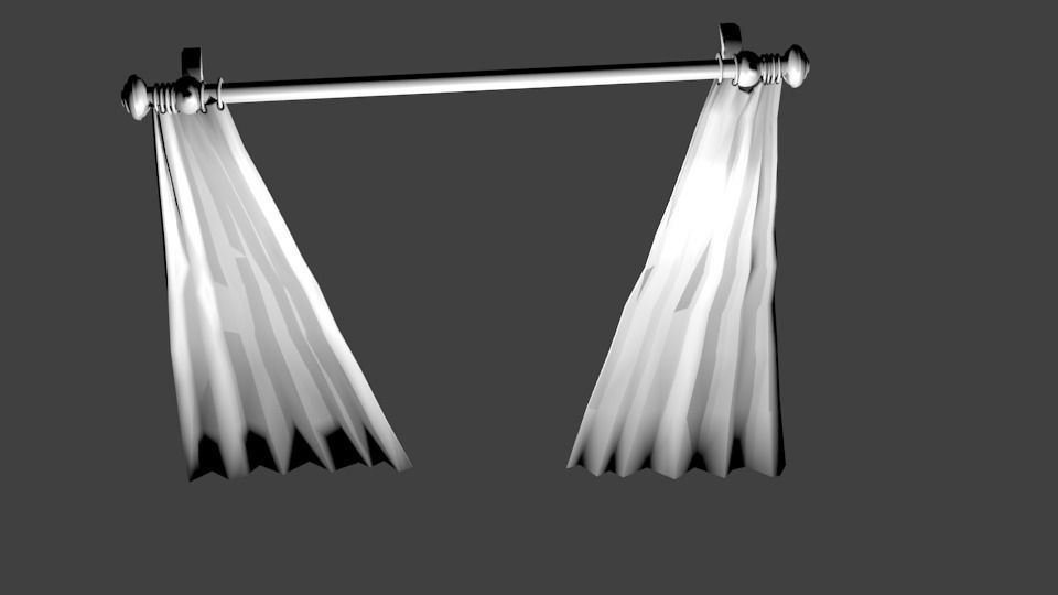 White Curtains Low-poly 3D model_1