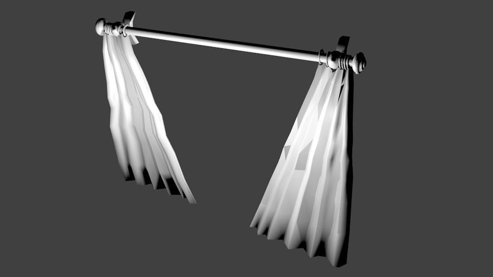White Curtains Low-poly 3D model_2
