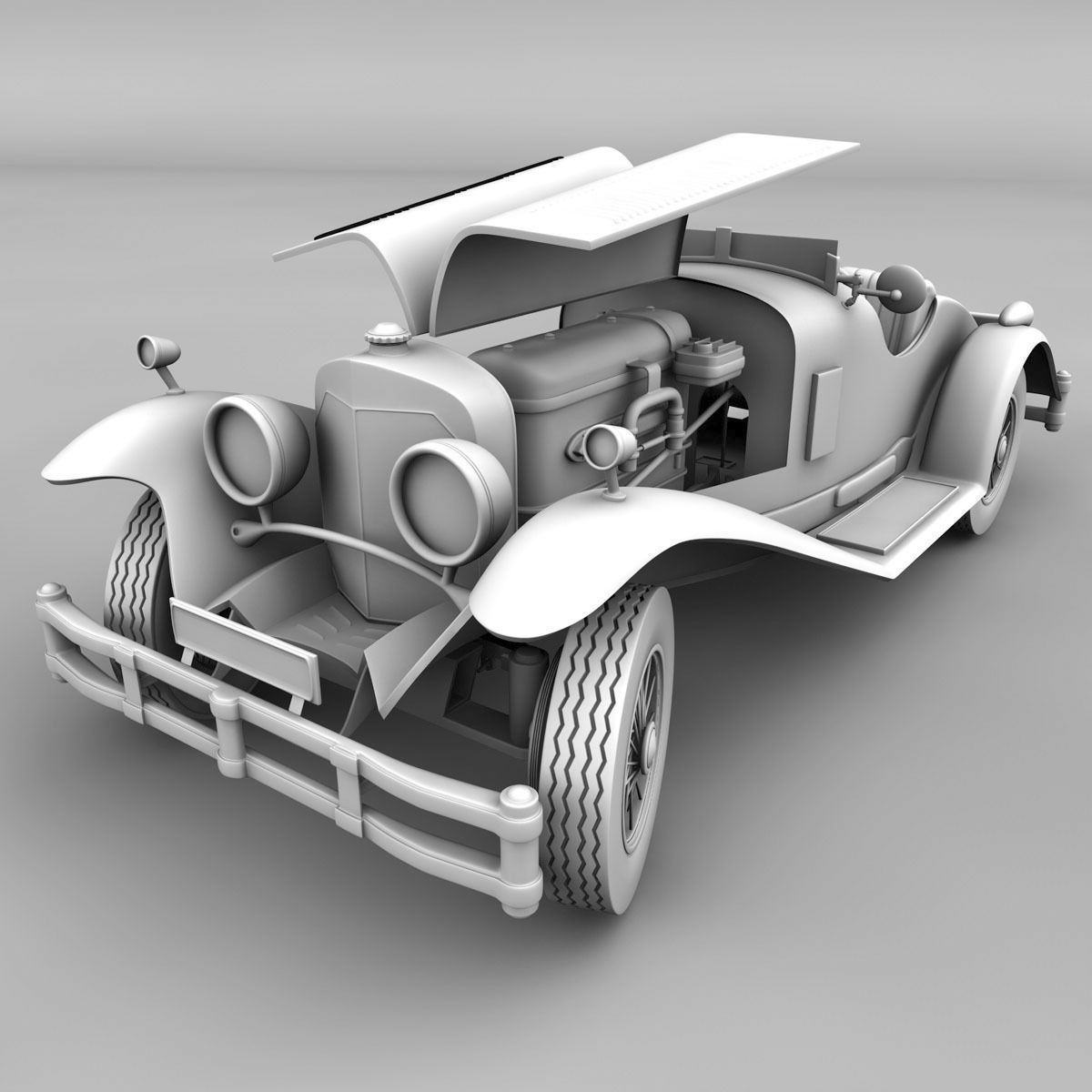 Mercedes SSK with Engine 3D model_5