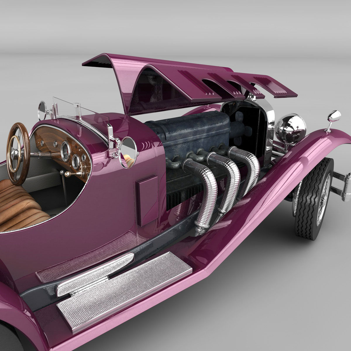 Mercedes SSK with Engine 3D model_4