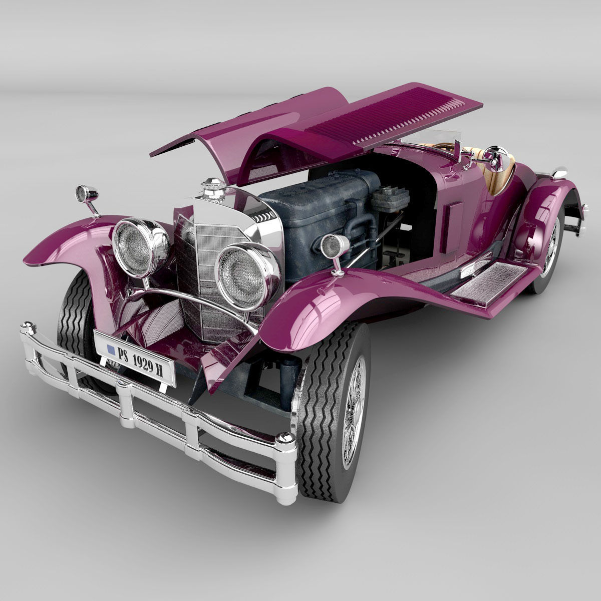 Mercedes SSK with Engine 3D model_9
