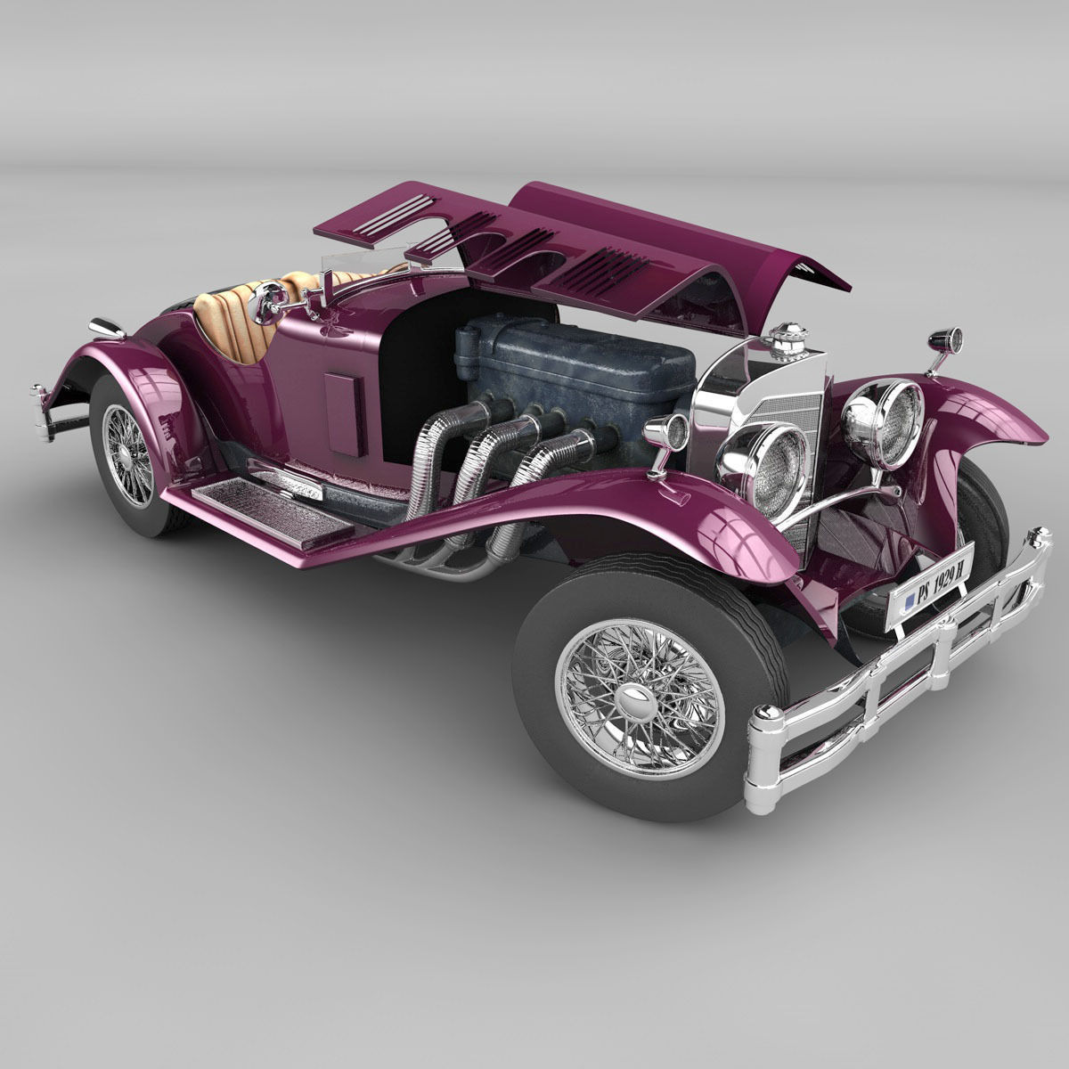 Mercedes SSK with Engine 3D model_1