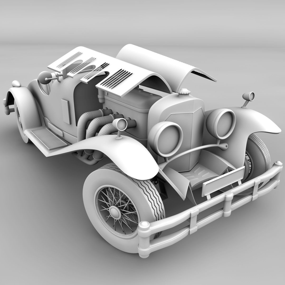Mercedes SSK with Engine 3D model_6