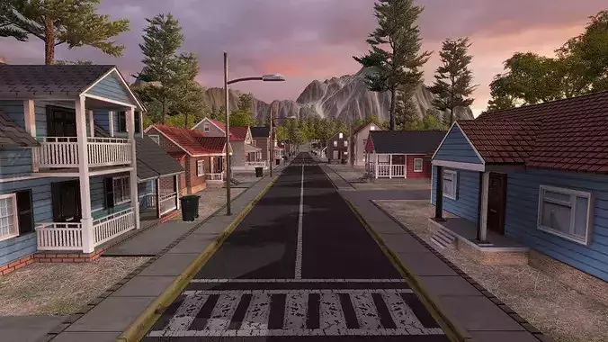Residential Houses Low-poly 3D model 2