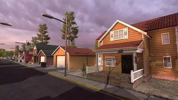 Residential Houses Low-poly 3D model 6