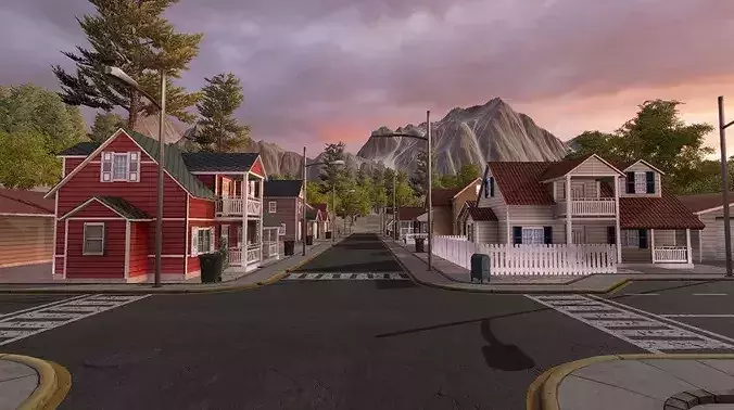 Residential Houses Low-poly 3D model 5