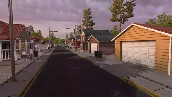 Residential Houses Low-poly 3D model 7