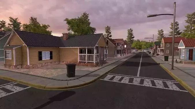 Residential Houses Low-poly 3D model 3