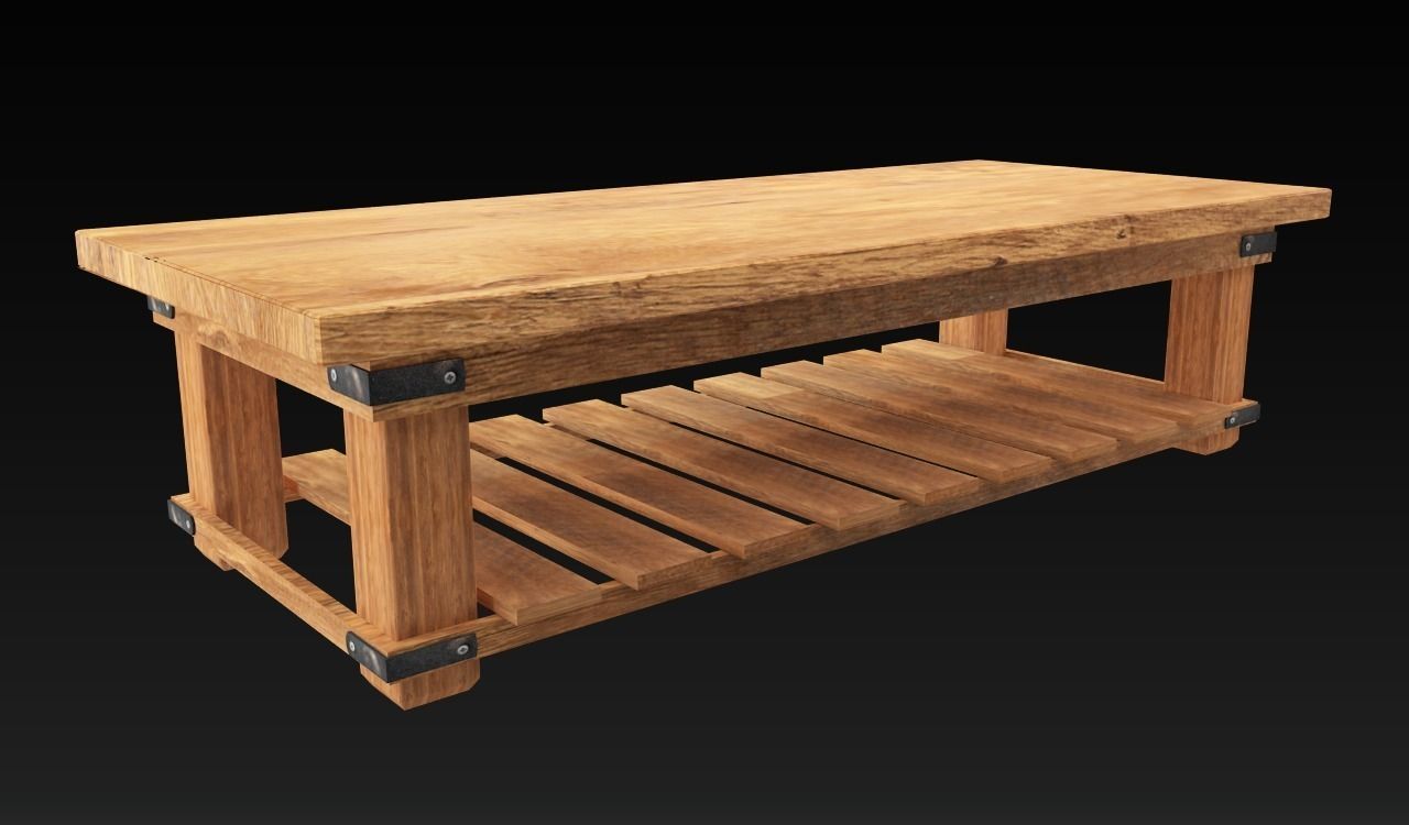 Hard Wood Table Low-poly 3D model_0