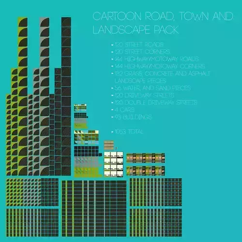 Cartoon Roads Town and Landscape Pack Low-poly 3D model