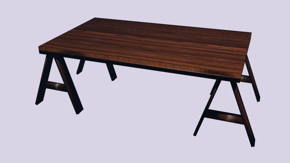 Wood Desk Low-poly 3D model_0