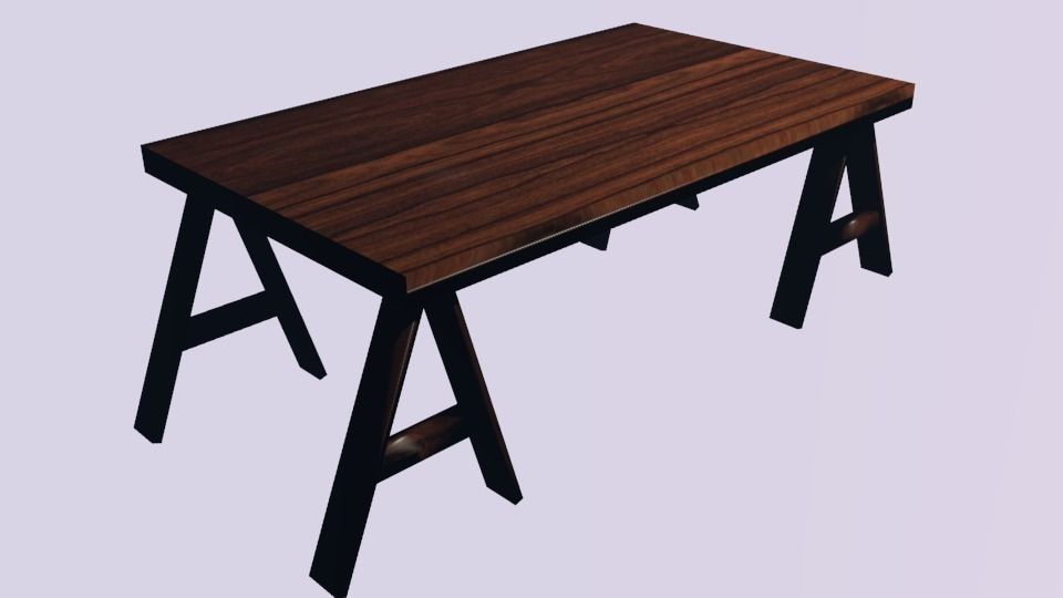 Wood Desk Low-poly 3D model_1