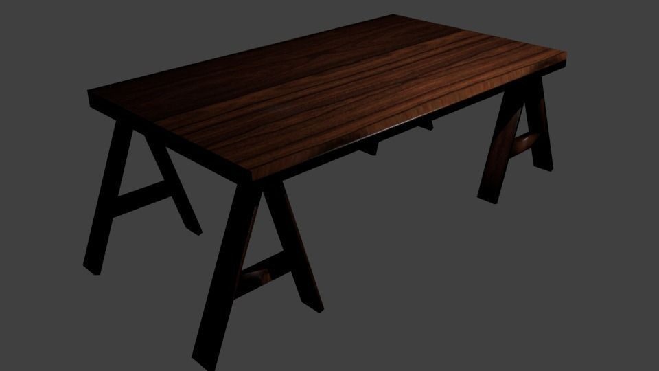 Wood Desk Low-poly 3D model_2