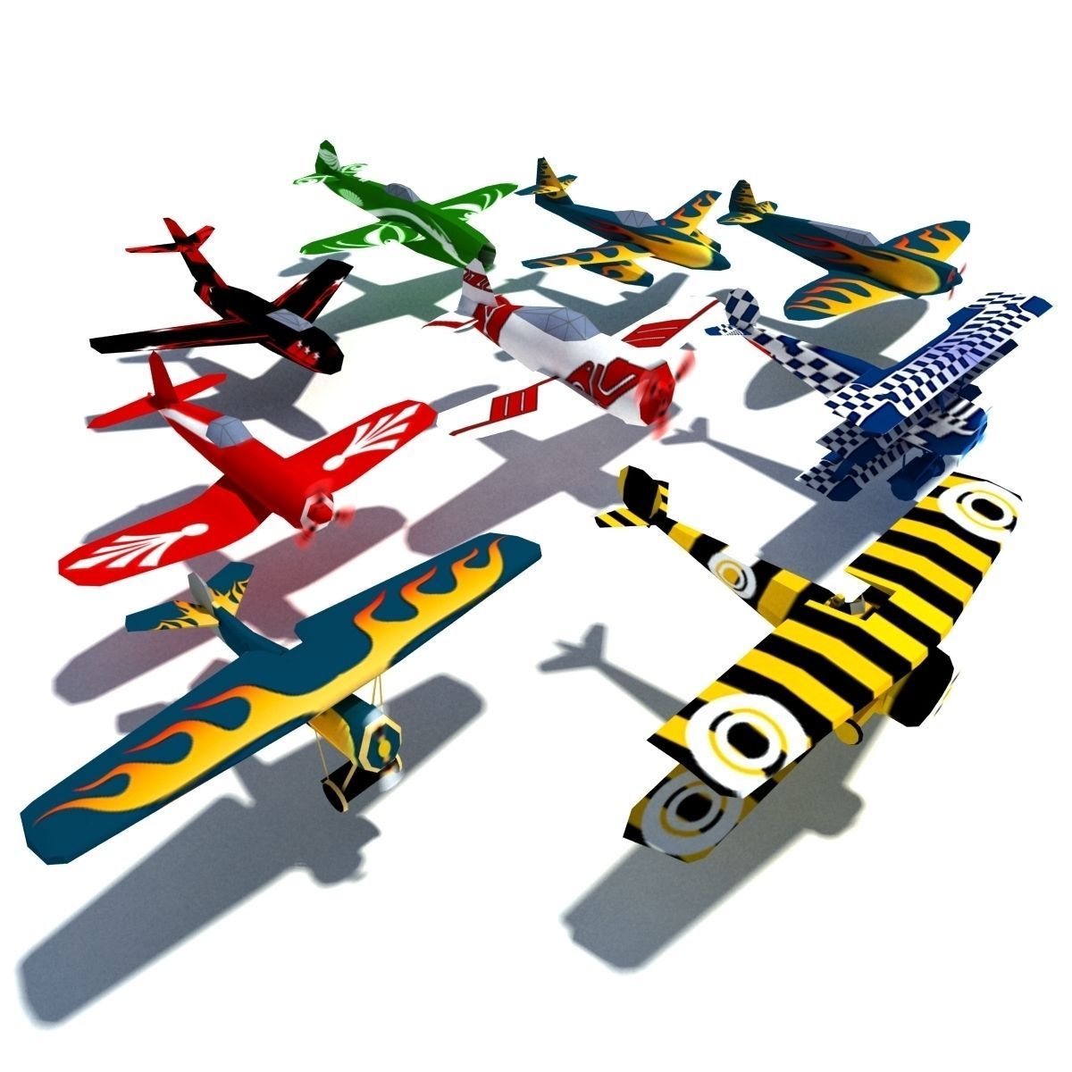 Air Plane Pack 9 Models With LODs Low-poly 3D model_1