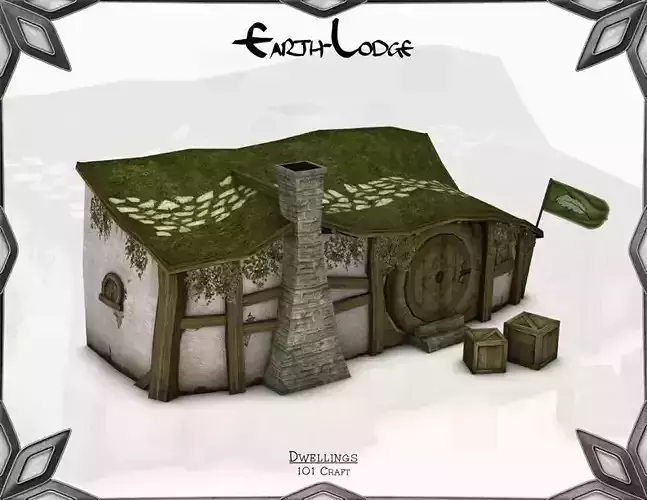 Earth-Lodge hobbit house Low-poly 3D model