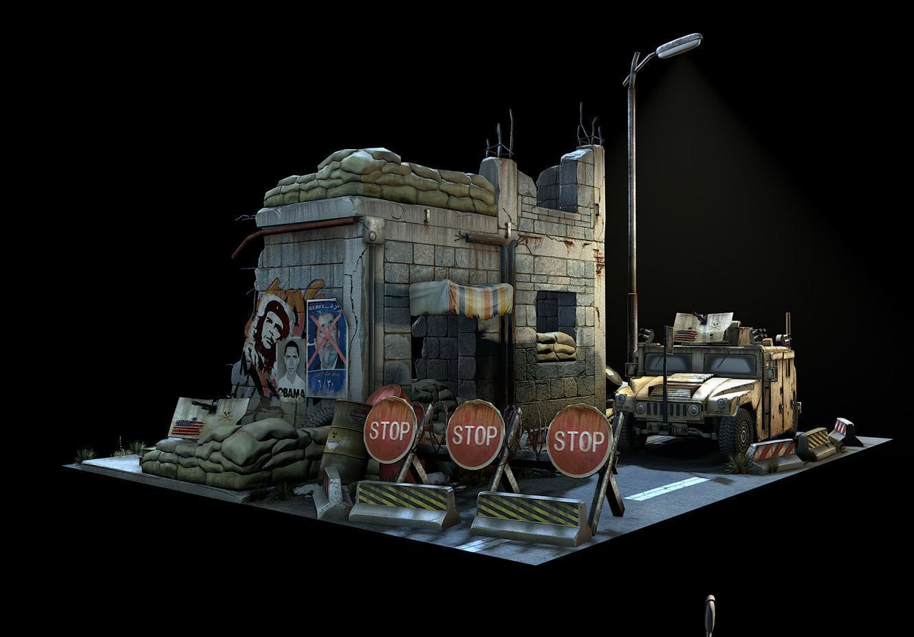 customs barrier 01 Low-poly 3D model_2