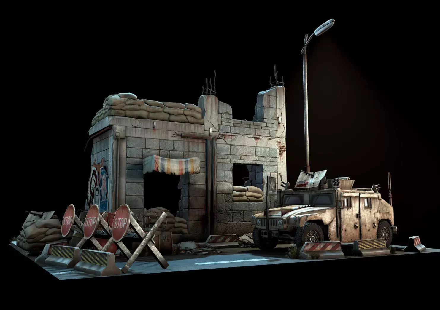 customs barrier 01 Low-poly 3D model_0