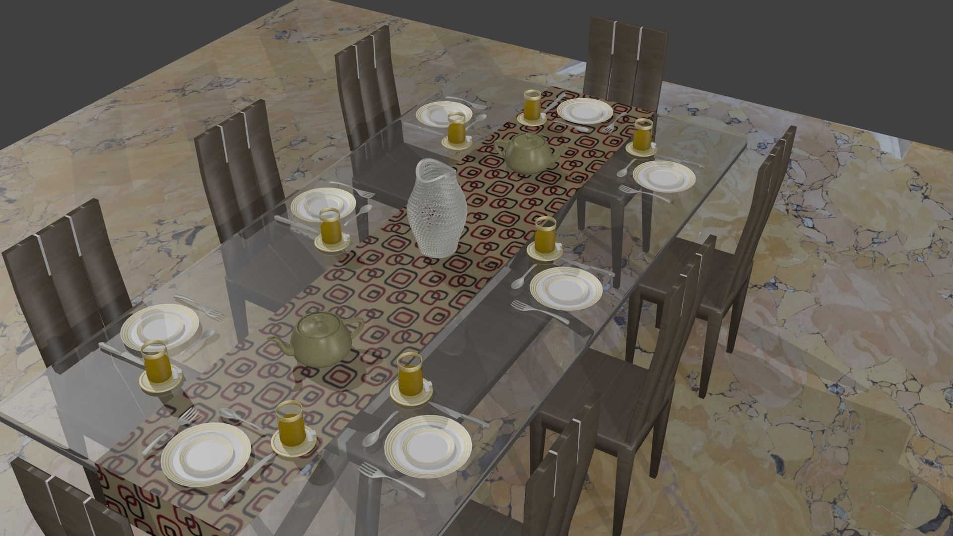 Modern dinning table set Free 3D model_2