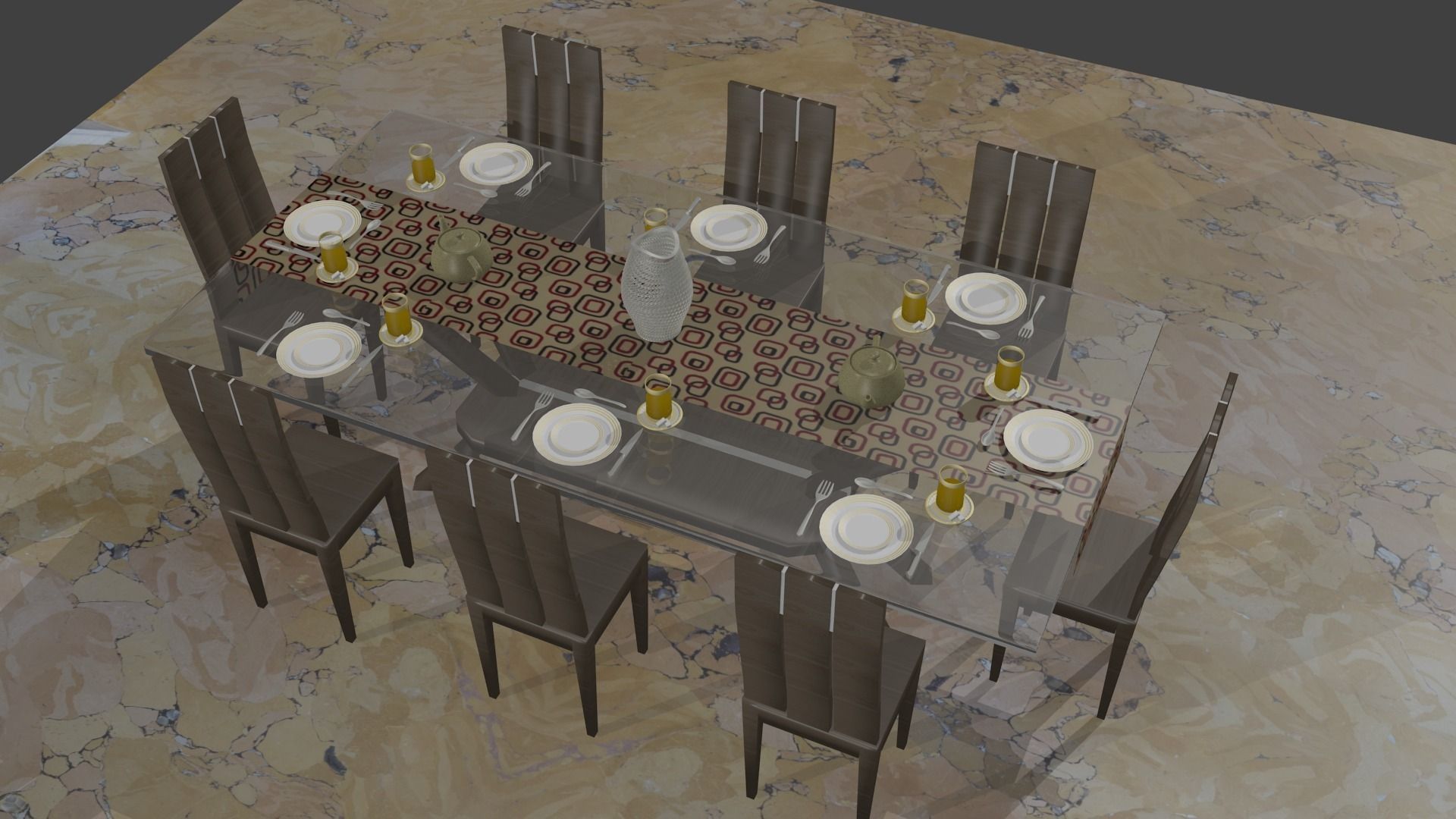 Modern dinning table set Free 3D model_1