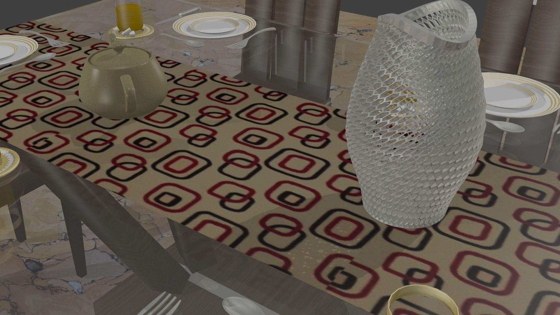 Modern dinning table set Free 3D model_7