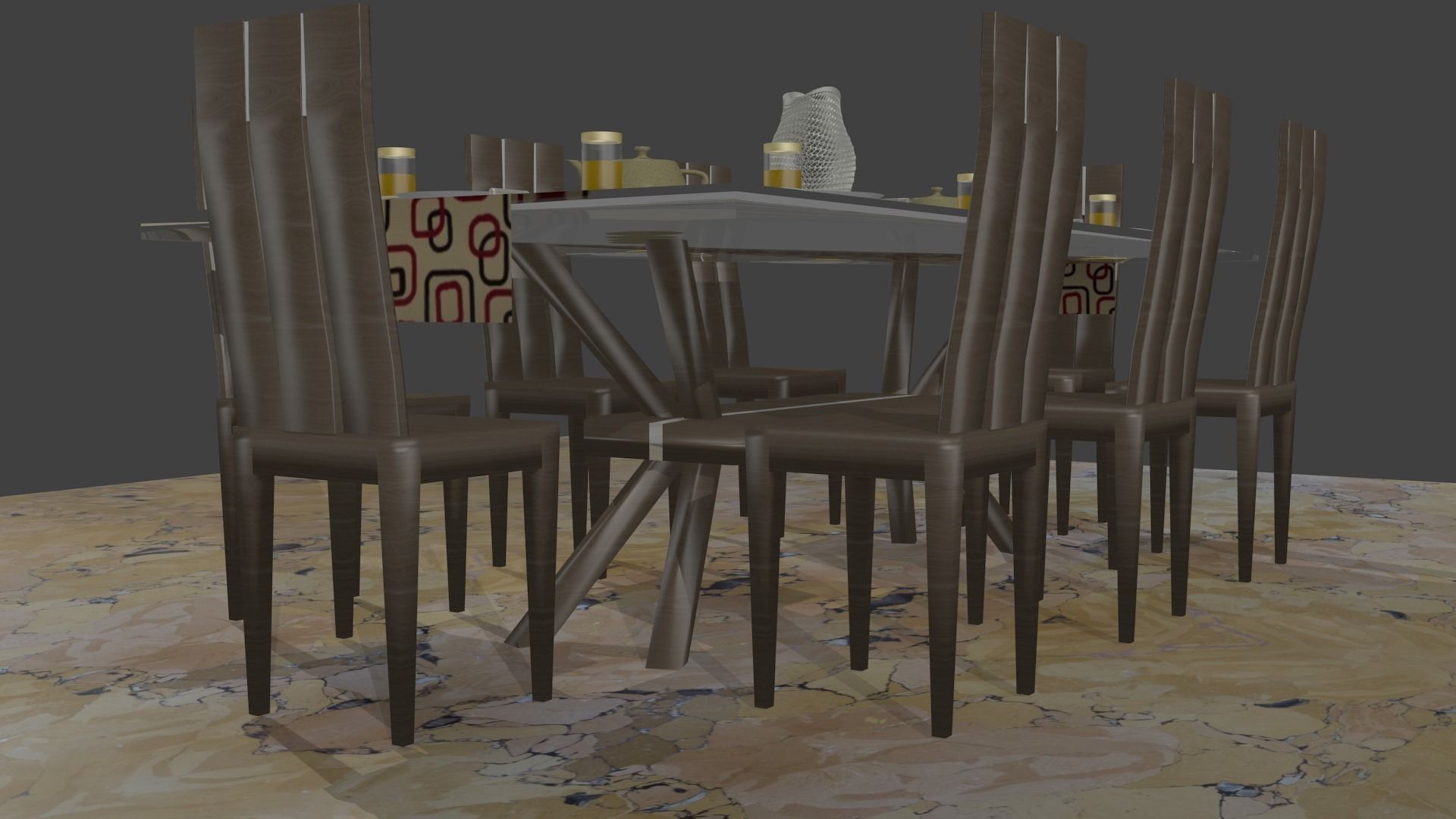 Modern dinning table set Free 3D model_4