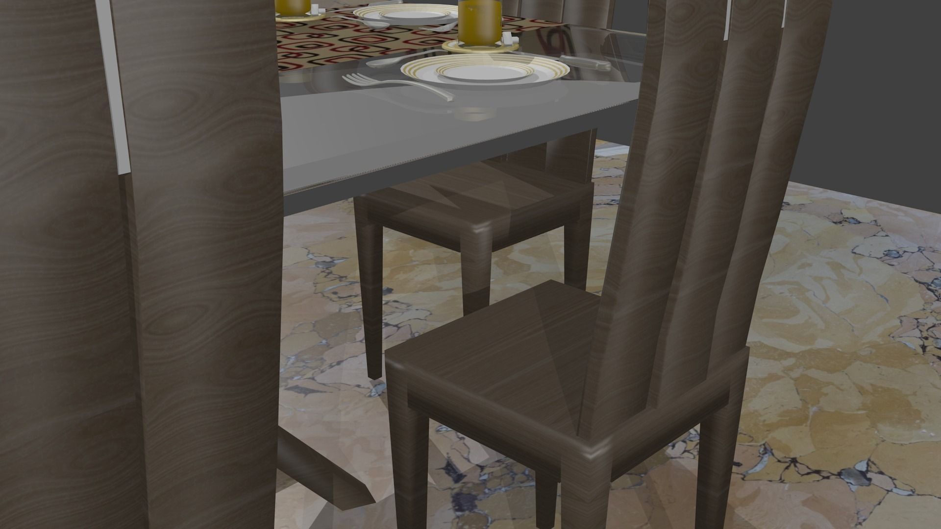 Modern dinning table set Free 3D model_5