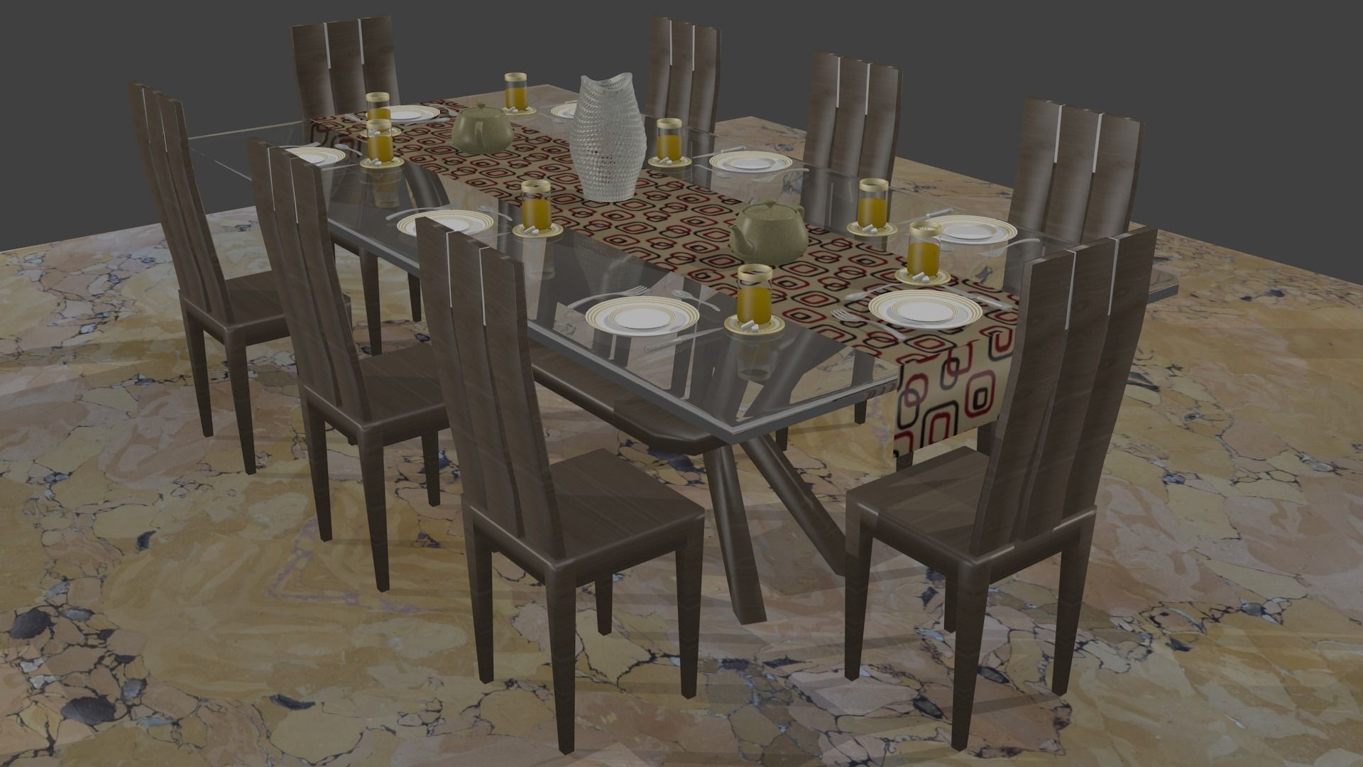 Modern dinning table set Free 3D model_0