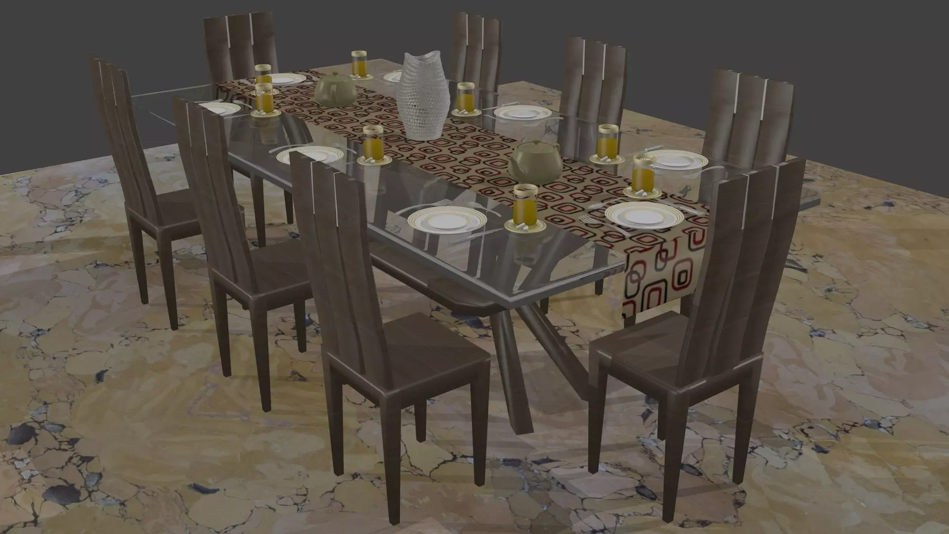 Modern dinning table set Free 3D model