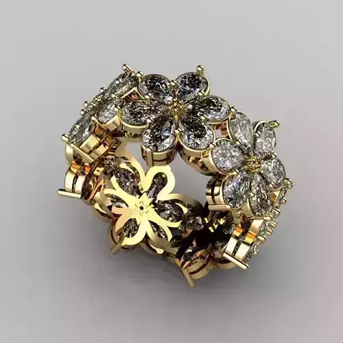 MFS gold flower ring with diamonds