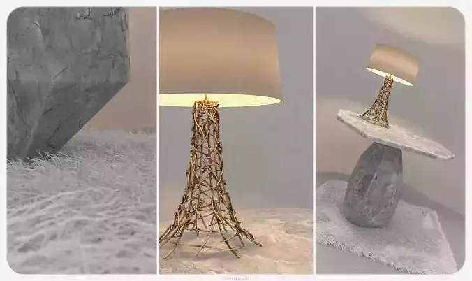 side table Rock with Grazia lamp 3D model