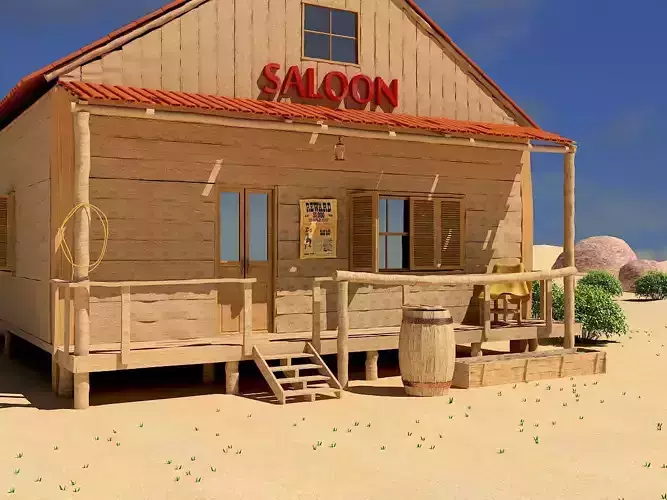 Western saloon in desert