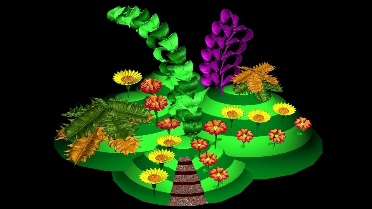Plantaion garden with plants and flowers 3D model_0