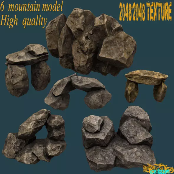 mountain rock Low-poly 3D model_0