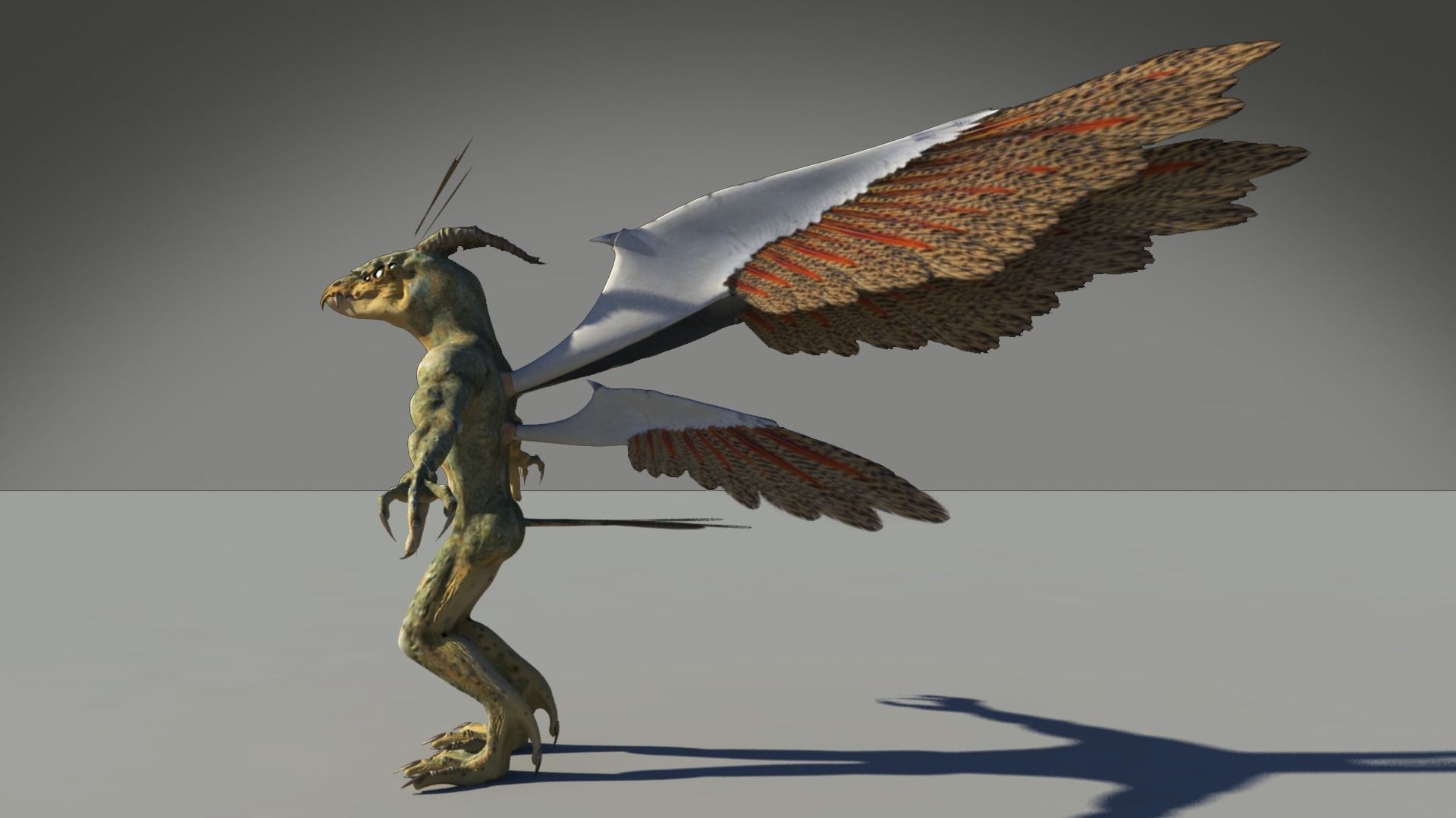 dragon-bird creature with wings Low-poly 3D model_2